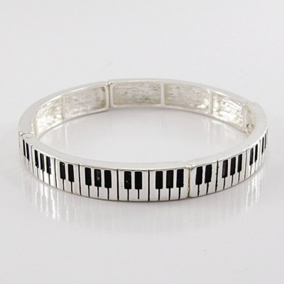 Silver Stretch Bangle Bracelet Piano Keys Keyboard Perfect Teacher Gift NWT - Picture 2 of 4